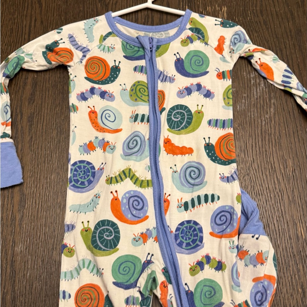 Little Sleepies Snail Print Kids Pajamas zippy - Blue and Orange 18-24mo